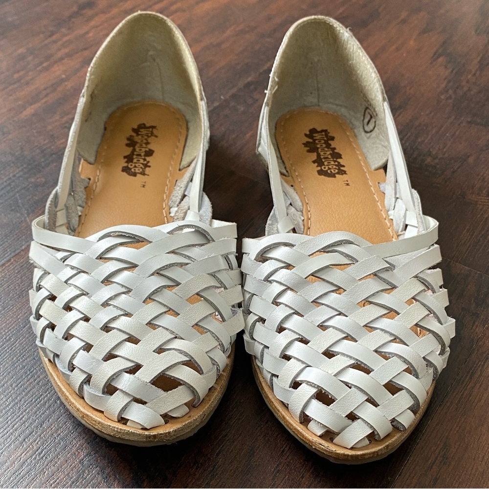 Woven Huarache Leather Slip-On Flats in White - Women's Shoes